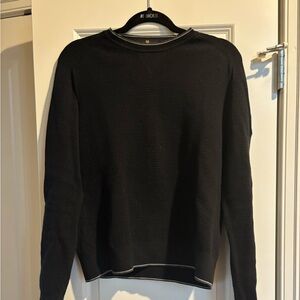 Belstaff Black Waffle-Knit Crew Sweater with Contrast Hem